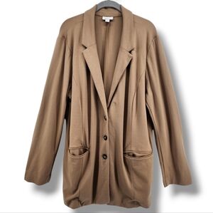 J Jill Tan Ponte Knit Long Sleeve Button Front Long Line‎ Blazer Jacket XL